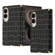 Premium Foldable Phone Case with Crocodile Pattern PU Leather & Gold Trim All-Protective Shockproof