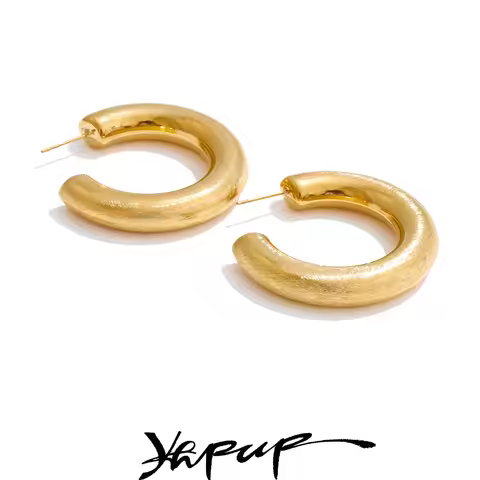Yhpup 40*37mm Minimalist C-Shape Unusual Earrings Prevent Allergy Polished Metal Stainless Steel Cha