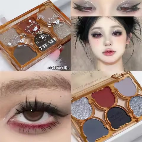 DIKALU Bear Swan Ballet Six Eyeshadow Palette Matte Fine Glitter Pearlescent Smoky Grey Red Black Ey