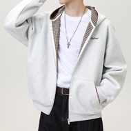 Trendy American-style Men's Hoodie Jacket Spring-Autumn New Plaid Hooded Cardigan Men's Loose casual