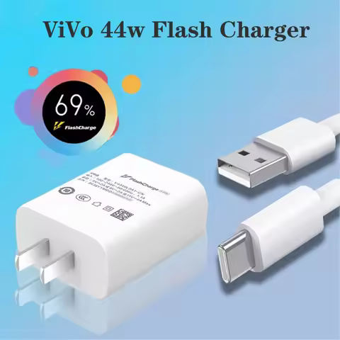 For Vivo 44W EU/US FlashCharge Fast Charger Power Adapter 1M USB Type C Cable For VIVO X80 X70 X60 X
