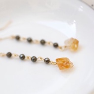 黃鐵礦/黃水晶原礦長墜系列黃銅耳環 可改 快速出貨