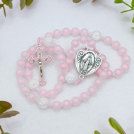 Catholic Rosary Our Lady Miraculous Rosary Pink & White Acrylic Rosary Pink Cross Baptism Gift