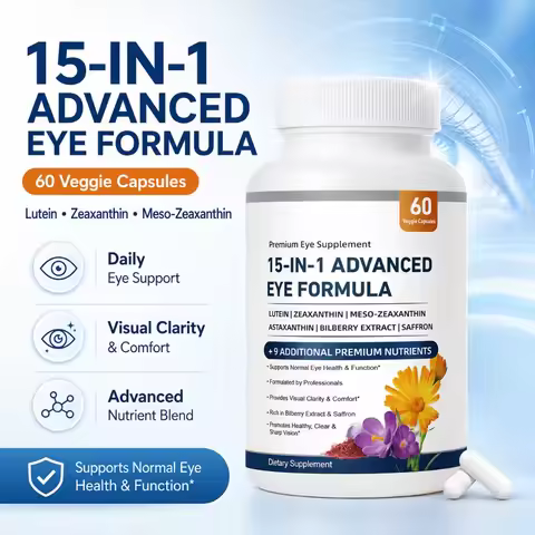 Eye Vitamins Lutein Zeaxanthin Astaxanthin 15 in 1 Advanced Eye Formula Bilberry Saffron for Clear V