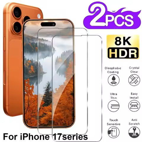 2Pcs Full Cover HD Tempered Glass for iPhone 17 16 Pro Max 17e 16e Air 15 14 Plus 15 14 13 12 Pro 9H