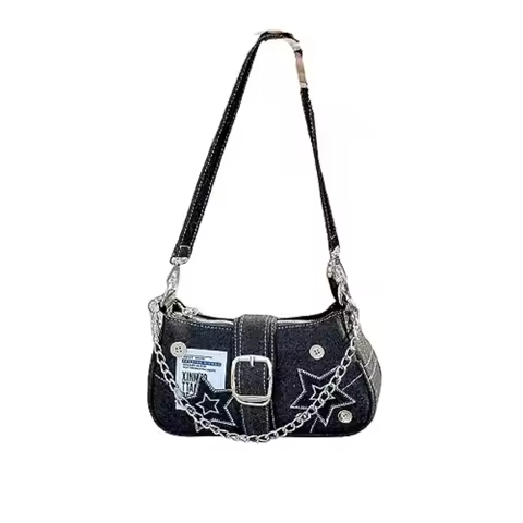 Grunge Hobo Bag Fairy Grunge Shoulder Bag Y2K Vintage Crossbody Bag for Women Black
