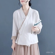 Xiaoqixing Style Literary Diagonal Cardigan Buttoned Shirt Women Spring Autumn Chinese Hanfu Cotton 