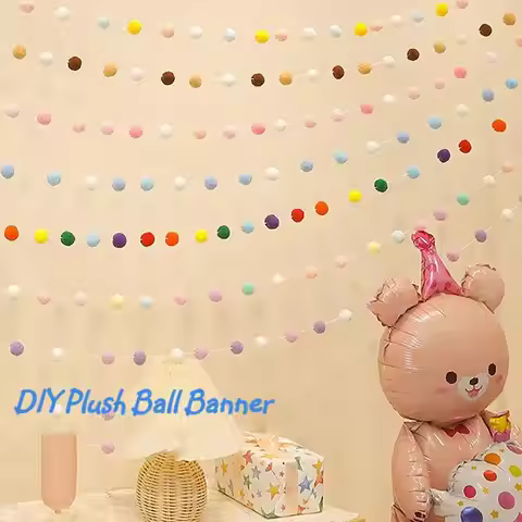DIY 30pcsX2.5cm Plush Balls Banner Wall Hanging Decor Baby Shower Birthday Party Christmas Garland P