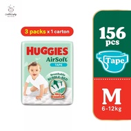 HUGGIES AirSoft Tape Diapers M 52s x 3 packs (1 Carton 156pcs)