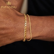 PAPAOZHU Minimalist 14K Gold Cuban Link Bracelet Set for Men Women Hypoallergenic Paperclip Wrist Ch