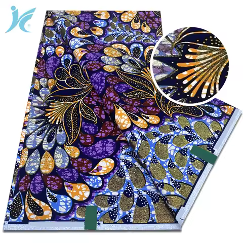 2026 Sprinkle African Grand Super Batik Soft Real African Prints Glitter Golden Fabric Flash Gold Pr