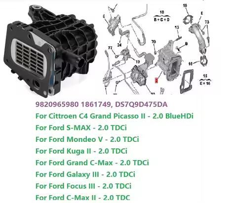 9820965980 1861749 Car Exhaust Gas Recirculation Valve For Citroen Peugeot Ford 2.0 Diesel EGR Valve