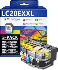 LC20EXXL LC20E Ink Cartridges Set 5-Pack with Super High Yield Replacement for Brother LC20EBK LC20E