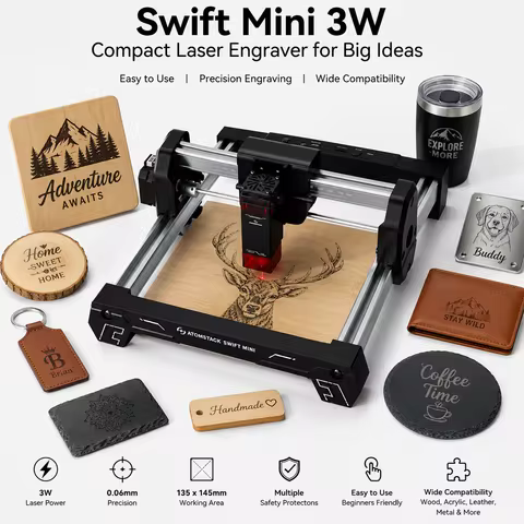 ATOMSTACK Swift Mini Laser Engraver Portable 3W Laser Engraving Machine For Beginners DIY Crafts Woo