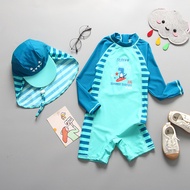 Boy Swimsuit UV One Piece with Cap Childrens Swimwear Shark Dinosaur Long Sleeve Bathing Suit for Ba
