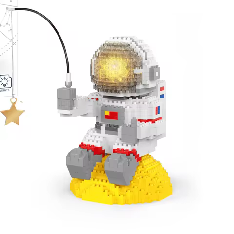 Knew Built Astronaut Series Micro Mini Building Blocks with LED Lights Enhances Desk Aesthetics, Ass