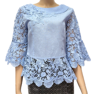 เสื้อลินินผู้ใหญ่คอปาดแต่งลูกไม้คอตตอนนิ่ม อก 38" 40" 42" 44" 46" 48" 50" อินกะออย สีมิ้น/ฟ้า/ชา/ชมพ