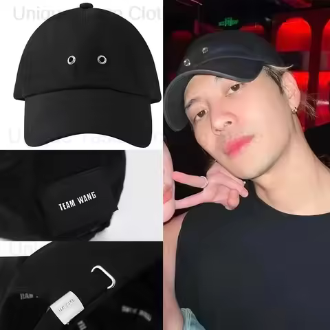 Jackson Wang Same TEAM WANG Peaked Cap Streetwear Fashion Hip Hop Biack Baseball Cap Teenage Men Wom