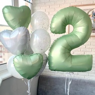 New 40inch Vintage Green Number Balloon with Heart Balloons for 30 40 50 60 70 Happy Birthday Party 