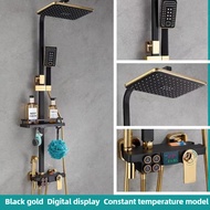 Black Digital Display Pressurized Shower Head Household Bathroom Thermostatic Rain Shower Button Sho