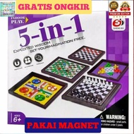 Toy Snake Ladder Magnetic Board game Ludo Halma Draughts 5 in 1
