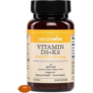 NatureWise Vegan Vitamin D3 + K2 with Organic Coconut MCT Oil - Organic D3 5000IU + Natural K2 100mc
