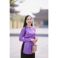 Purple brocade ao dai set - Big size Ba Ba shirt available - wholesale Ba Ba shirt nationwide - Tail
