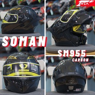 (ลายใหม่ CARBON) หมวกกันน็อคเปิดคาง SOMAN HELMETS SM955-S แว่นด้านใน 2 ชั้น