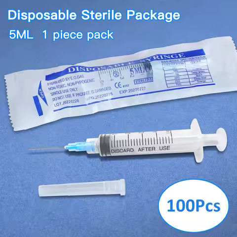 100pcs Sterile 5ml/cc Luer Lock Syringe With 23G 1inch Needle Measuring Liquid Dispensing Glue Dispo