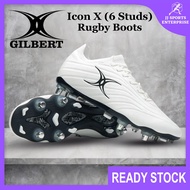 Gilbert Icon X Rugby Boots (6 Studs) Rugby Boot Kasut Ragbi Kasut Bola Padang White