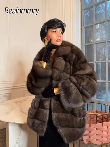 Solid Patchwork Faux Fur Coat Women Full Sleeve Lapel Loose Long Staple Plush Jacket Lady 2025 New W