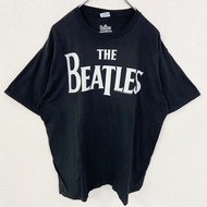 二手披頭四短袖T卹，黑色，圓領，搖滾風格，古著樂隊標誌印花。