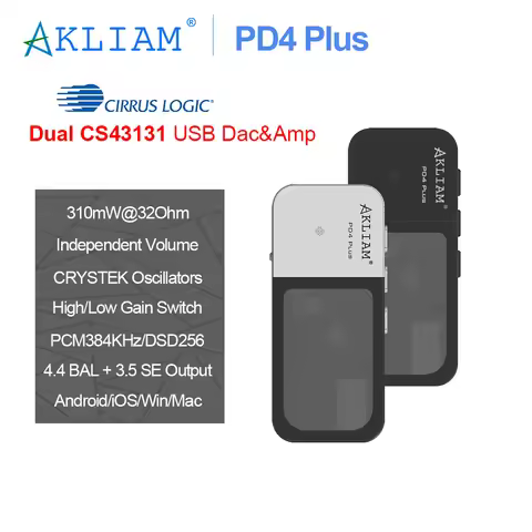 AkLIAM PD4 Plus Dual CS43131 USB Dac Hifi Portable USB Dac & Amp 4.4mm Balanced & 3.5mm Output Headp