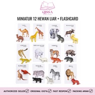 12 pcs Wild Animal Miniature Toys + Flashcards | Flashcards & Miniatures of Wild Animals | Education