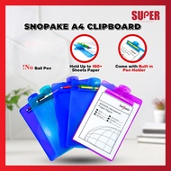 [super Stationery] Papan Klip A4 Lutsinar / Clipboard Transparent Clipboard Pen Holder Clip Plastic 