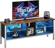 Bestier 63 Inch Gaming TV Stand 20 Color LED Entertainment Center,TV Console High Glass Television Stands with 2 Storage Cabinet Media Player Wall Mounted for Living Bedroom up to 75 inch Rustic