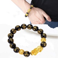 YUNJIE Fashion Jewelry Pixiu Men Women Feng Shui Obsidian Stone Beads Wristband Bracelets Good Luck Bangle