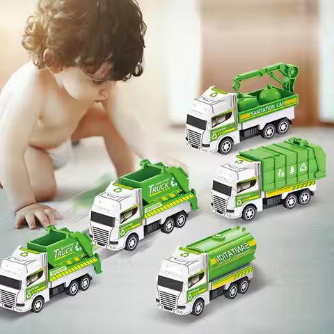 1pc Kids Toys Car Inertia Sanitation Truck Pull Back Plastic Model Engineering Vehicle Fire Engine B