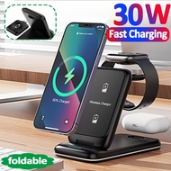 ▥ 3 in 1 30W Fast Wireless Charger Stand For iPhone 14 13 12 11 X Pro Max Apple Watch Airpods Pro Wireless Charging Dock Station