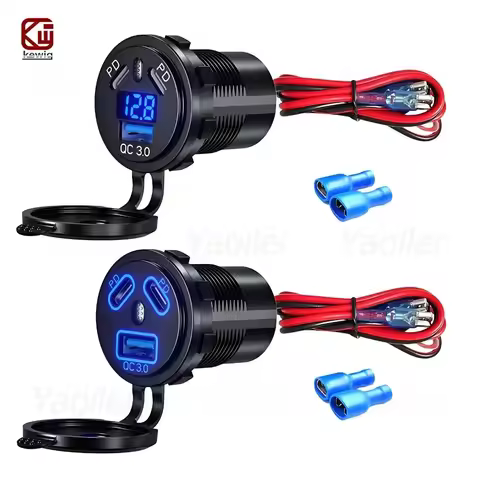 12V Type C USB Outlet 45W PD & 18W QC3.0 Fast Car Charger Socket w/ Voltmeter Switch Waterproof for 
