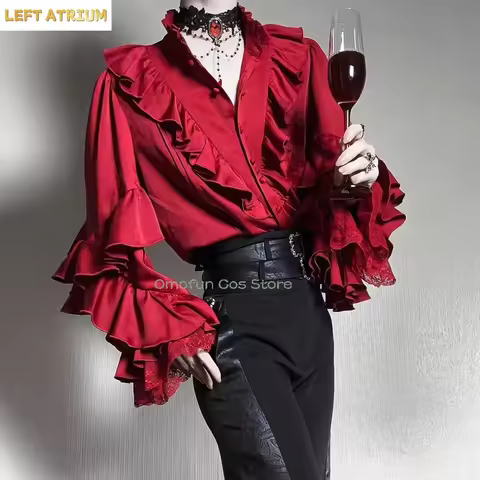 Ouji Fashion Jirai Kei Vintage Medieval Lolita Gothic Vampire Cosplay Outfit Court Batwing Sleeve Bl