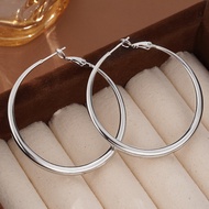 silver earrings 925 original hikaw 40mm Large circle earrings for women Non tarnish hypoallergenic D