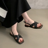 Casual Plain Roman Sandals French Vintage Clothing Daily Outfit Comfortable Flat Bottom Flat Sandals