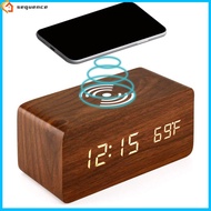 SQE IN stock! Wooden Digital Alarm Clock 3 Alarms Led Display Wireless Charging Electronic Alarm Clock For Bedroom