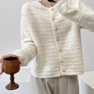 K Knitted Cardigan Women's Jacquard Olive Button Yellow Loose Cardigan Korean Casual All-Match Autum
