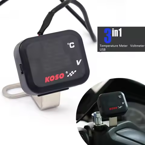 Universal KOSO Motorcycle Voltmeter Thermometer Temperature Indicator Voltage Digital Display USB Ch