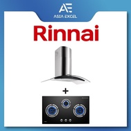 RINNAI RH-C209-GCR 90CM CHIMNEY HOOD + RINNAI RB-983G FLEXIHOB 88CM 3 BURNER GLASS BUILT-IN GAS HOB