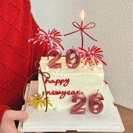 2026 Happy New Year fireworks acrylic cake decoration plug-in red digital candle Year's Eve dress up