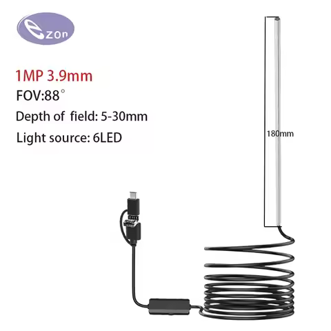 720P IP67 car automatic maintenance hole endoscope 3.9MM 180mm long tube inspection camera with 6 LE