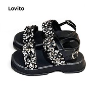 Lovito Casual Flat Sandals Spring/summer Black Flat Sandals for Women LFA83005 Lovito Sandal Flat Ka